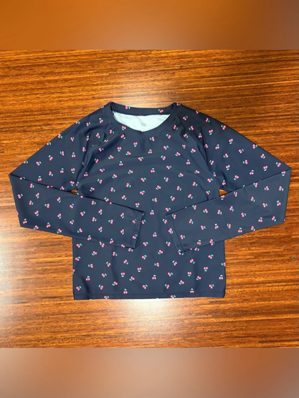 GAP Kids XL (12) Navy Cherry Print Long Sleeve Rash Guard EUC